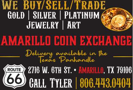 Amarillo Coin Exchange buys, sells, and trades gold, silver, platinum, jewelry, and art in Amarillo, Texas. Conveniently located at 2716 W. 6th Street on Route 66, they serve customers across the Texas Panhandle with delivery available. Whether you are looking to invest in precious metals, sell unwanted jewelry, or trade valuable collectibles, Amarillo Coin Exchange offers trusted local service. Call Tyler today at 806.443.0404. PN49627